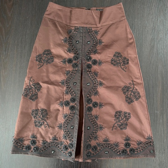 Le Chateau Chocolate Brown Embroidered Beaded Skirt Whimsigoth Dark Academia - Picture 4 of 6